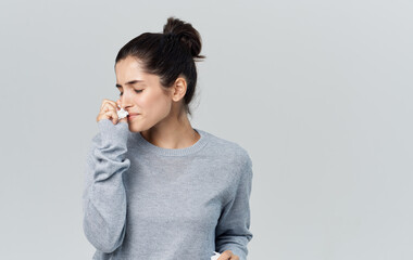 woman illness runny nose health problems sweater Copy Space