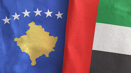 United Arab Emirates and Kosovo two flags textile cloth 3D rendering