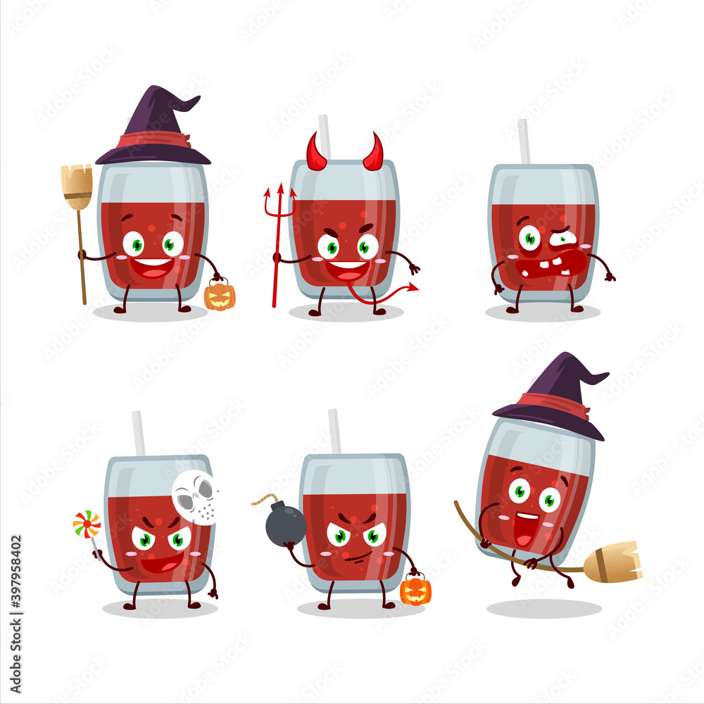 Sticker Halloween expression emoticons with cartoon character of apple juice