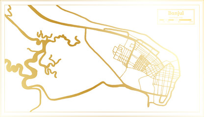 Banjul Gambia City Map in Retro Style in Golden Color. Outline Map.