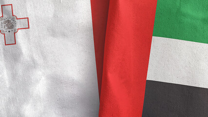 Fototapeta premium United Arab Emirates and Malta two flags textile cloth 3D rendering
