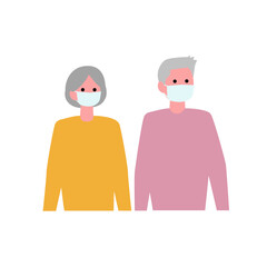 マスクを着けるシニア世代夫婦イラスト素材