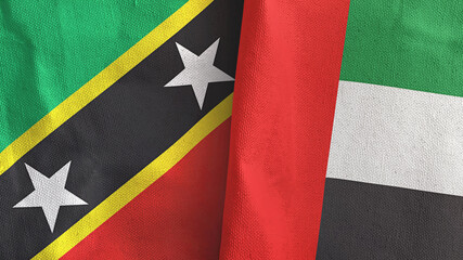 United Arab Emirates and Saint Kitts and Nevis two flags textile 3D rendering