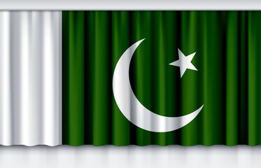 Flag of Pakistan on silk curtain, stage performance event ceremony show,3d illustration