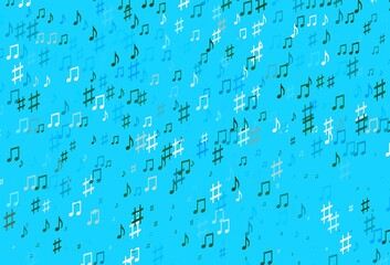 Light Blue, Green vector background with music symbols.