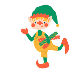 Cute elf character. Christmas Santa Claus helper. Boy dwarf little fantasy helper. Cartoon flat vector isolated set. Perfect for sublimation printing, card design, web site, sticker