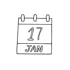 calendar hand drawn in doodle style. January 17. Day, date. icon, sticker, element, design. planning, business holiday