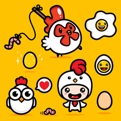 Cute chicken and egg type characters