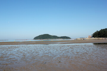 blue sea in blue sky