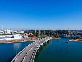 空中撮影した愛知県知多市新舞子周辺の町風景