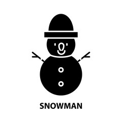 snowman icon, black vector sign with editable strokes, concept illustration