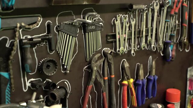 Closeup shot of Wall of organised tools