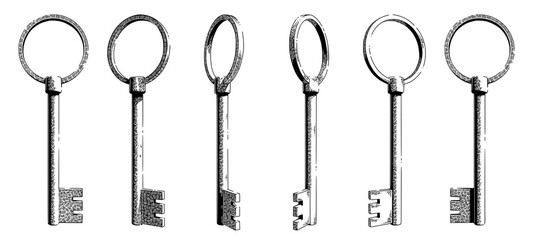 Sketch of a vintage key from various angles