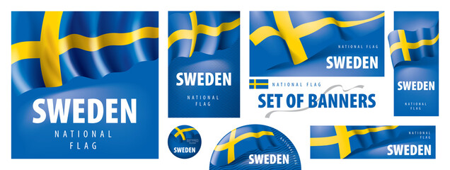 Vector set of banners with the national flag of the Sweden