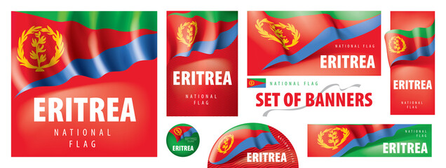 Vector set of banners with the national flag of the Eritrea