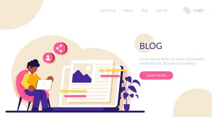 Blog flat concept vector. Social media platform, influencer, personal brand promotion. recent stories and post, attract followers and subscriptions, viral content. Modern illustration.