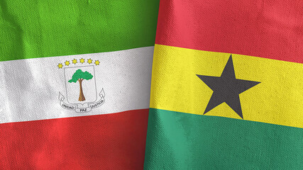 Fototapeta premium Ghana and Equatorial Guinea two flags textile cloth 3D rendering