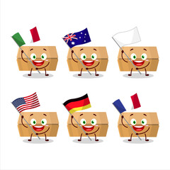 Food pack cartoon character bring the flags of various countries