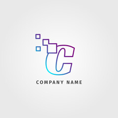 trendy logotype letter C pixel decoration for digital services company