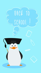 Penguin cartoon character animal with toga hat be a teacher for back to school concept. Penguin teaching  for education logo