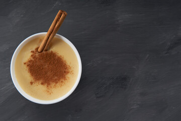 homemade Vanilla Custard with cinnamon. Top view
