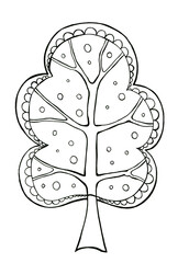 Decorative coloring illustration with tree.Stylized tree,Hand drawn tree for adult coloring book,pages,art therapy. Illustration for posters, design and greeting cards.