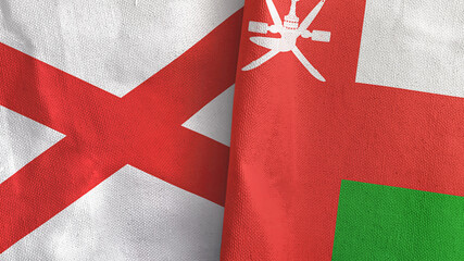 Oman and Northern Ireland two flags textile cloth 3D rendering