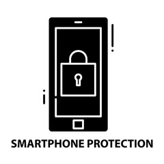 smartphone protection icon, black vector sign with editable strokes, concept illustration