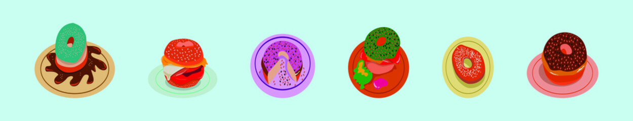 set of bagel cartoon icon design template with various models. vector illustration isolated on blue background