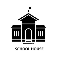 school house icon, black vector sign with editable strokes, concept illustration