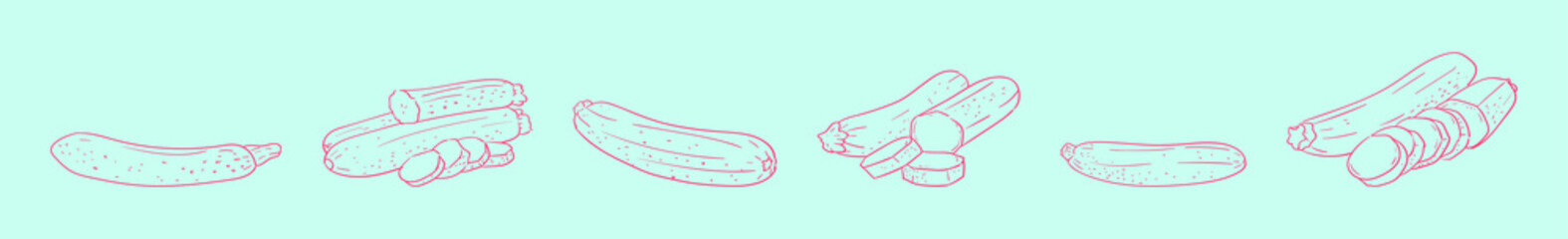 set of zucchini cartoon design template with various models. vector illustration isolated on background