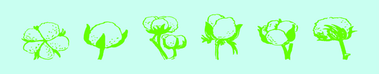 set of cotton plant cartoon design template with various models. vector illustration isolated on background