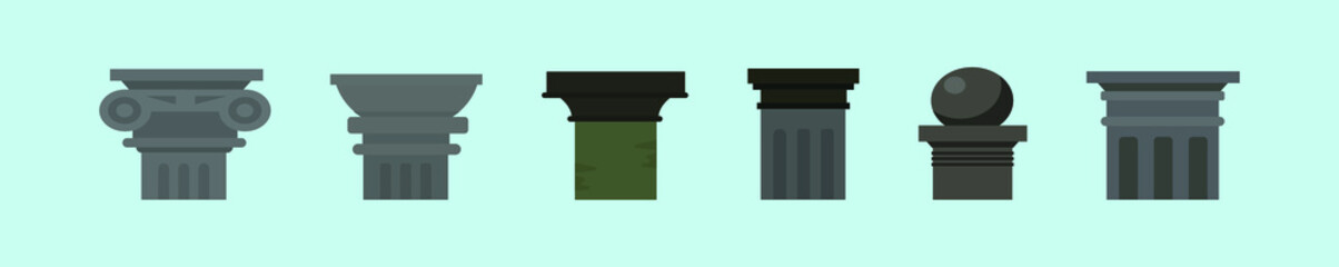 set of roman pillar cartoon design template with various models. vector illustration isolated on background