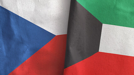 Kuwait and Czech Republic two flags textile cloth 3D rendering