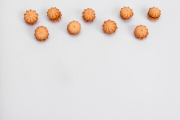 Cookies isolated on white background. On a white background with space for text. Top view. Cookie banner. High quality photo