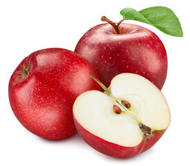 Fresh organic apple with leaves isolated