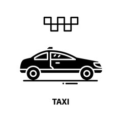 taxi icon, black vector sign with editable strokes, concept illustration