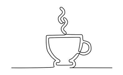A cup of hot tea. Continuous one line drawing