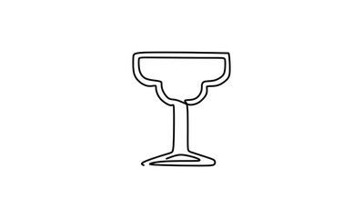 Cocktail glass for Margarita and tequila with icon flat, cartoon style Drink isolated on white background Alcoholic cocktail, Continuous one line drawing