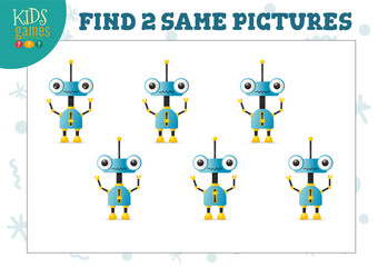 Find two same pictures kids game vector illustration.