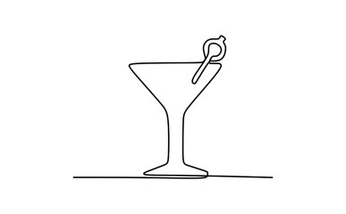 Cocktail glass for Margarita and tequila with  icon flat, cartoon style Drink isolated on white background Alcoholic cocktail, Continuous one line drawing