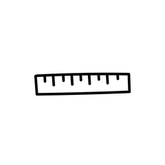 Hand drawn vector doodle illustration. ruler. Black outline isolated on white background