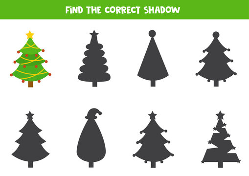 Find the correct shadow of cute Christmas tree.