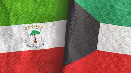Kuwait and Equatorial Guinea two flags textile cloth 3D rendering