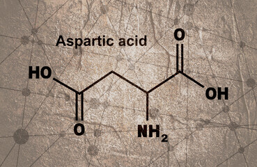 Amino acid. Aspartic acid structural formula. Infographics illustration. Lines and dots connected background