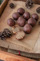 Christmas composition with chocolate truffles 
