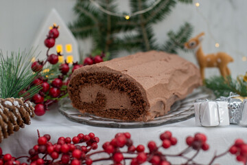 Christmas Yule Log Buche de Noel chocolate cake