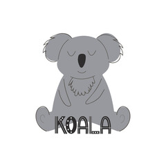 Cute koala, vector children's colorful illustration in cartoon hand drawn style for printing on baby clothes, interior design, packaging, stickers. Isolated on white
