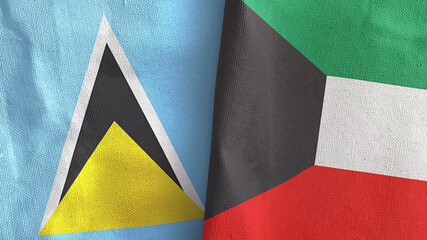 Kuwait and Saint Lucia two flags textile cloth 3D rendering