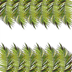 Tropical palm leaves. Exotic graphic background. Frame in trendy graphic design style